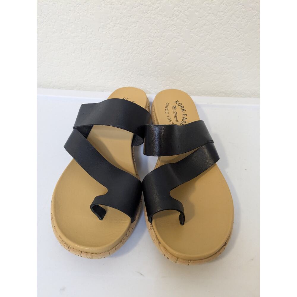 Kork Ease Leather Upper Black Toe Loop Sandals Slip On Womens Size 9 - Picture 4 of 9